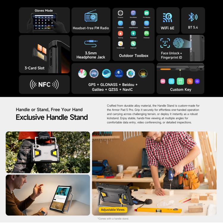 Ulefone Armor Pad 5 Pro Rugged Tablet PC, 12GB+512GB, 11 inch Android 15 MediaTek Dimensity 7400X Octa Core 5G Network, EU Plug, Armor Pad 5 Pro