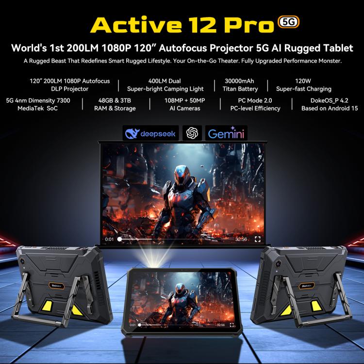 Blackview Active 12 Pro 5G Rugged Tablet, 12GB+256GB, 11 inch Android 15 Dimensity 7300 Octa Core, Global Version with Google Play, 16GB+1TB