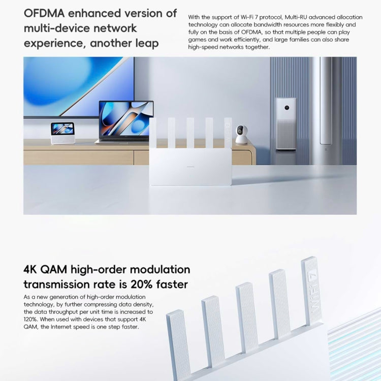 راوتر شاومي BE5000 واي فاي 7 MLO تردد 2.4GHz و5.0GHz ثنائي النطاق منفذ 2.5G ذاكرة 512MB مكرر، قابس أمريكي، BE5000