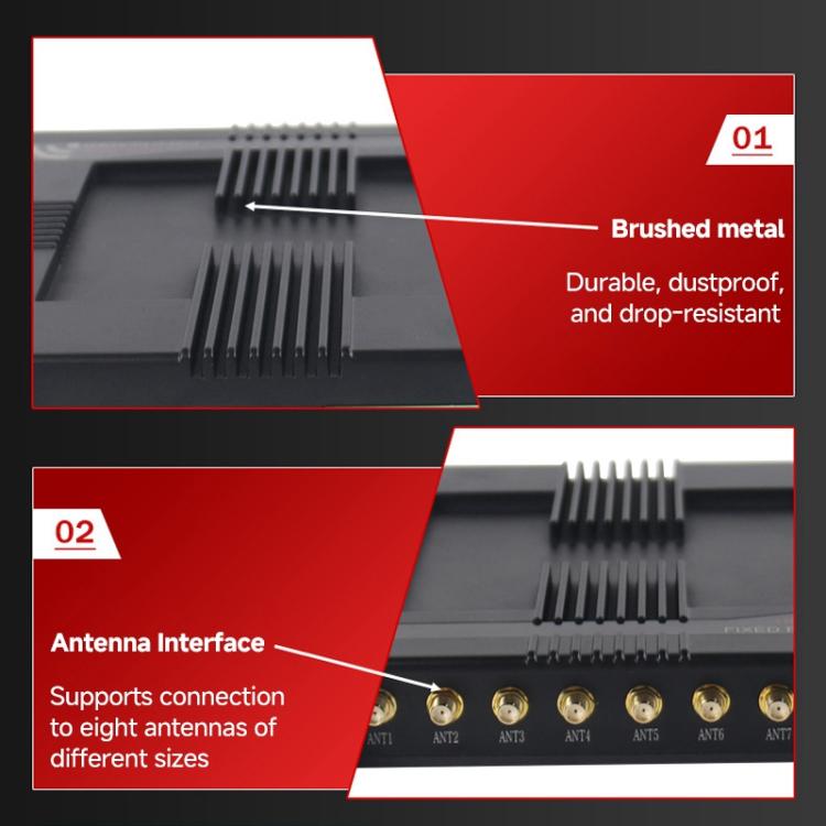 قارئ / كاتب RFID بأربعة قنوات مع وحدة Impinj E710، قارئ صناعي ثابت طويل المدى UHF لإدارة المستودعات، قارئ RFID بأربعة قنوات
