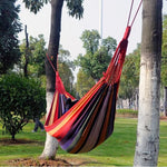Stripe Outdoor Canvas Hammock Dual People Widening Swing Bed, Size: 190cm x 150cm, 190cm x 150cm (Blue), 190cm x 150cm (Red+Yellow), 200 x 150cm (Blue+Yellow)
