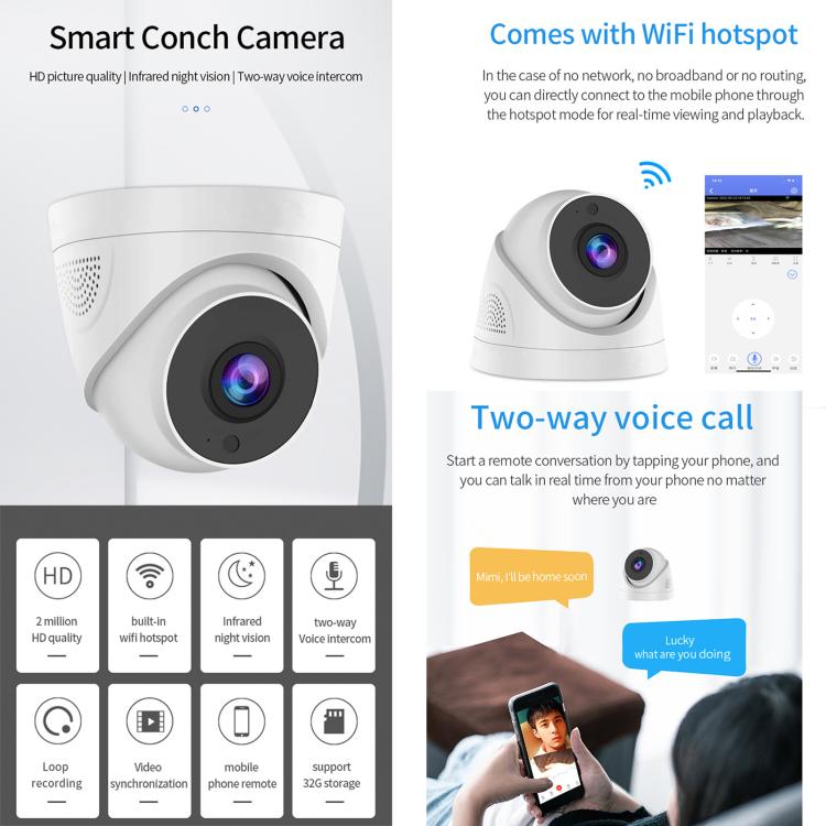 A5 Smart Conch WiFi Camera 1080P HD Night Vision IP Camera, USB Power - in - Trustpick