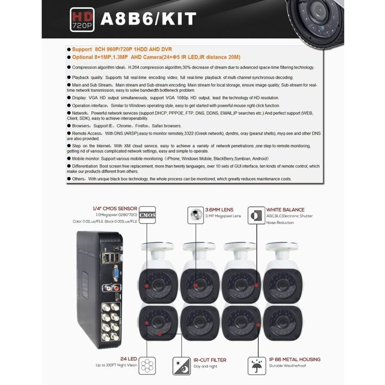 A8B6 8Ch Bullet IP Camera NVR Kit, Support Night Vision / Motion Detection, IR Distance: 15m - Trustpick