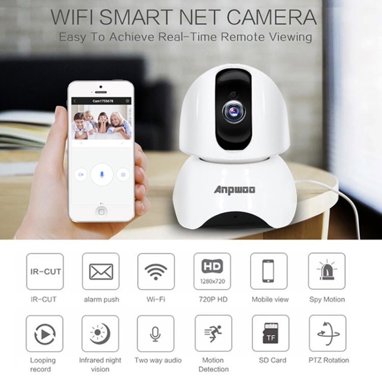 Anpwoo - YT003 2.0 Mega 3.6mm Lens Wide Angle 1080P Smart WIFI Monitor Camera , Support Night Vision & TF Card Expansion Storage, EU Plug - Trustpick