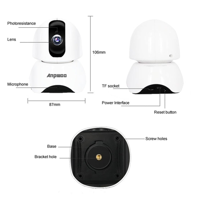 Anpwoo - YT003 2.0 Mega 3.6mm Lens Wide Angle 1080P Smart WIFI Monitor Camera , Support Night Vision & TF Card Expansion Storage, EU Plug - Trustpick