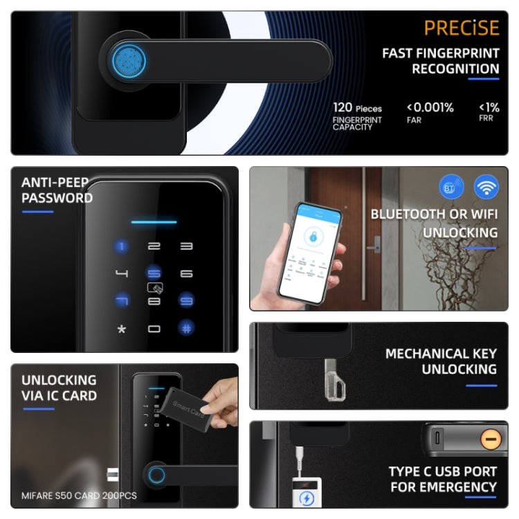 C89 Smart Fingerprint Password Lock Home Indoor Door TUYA System Lock - Trustpick