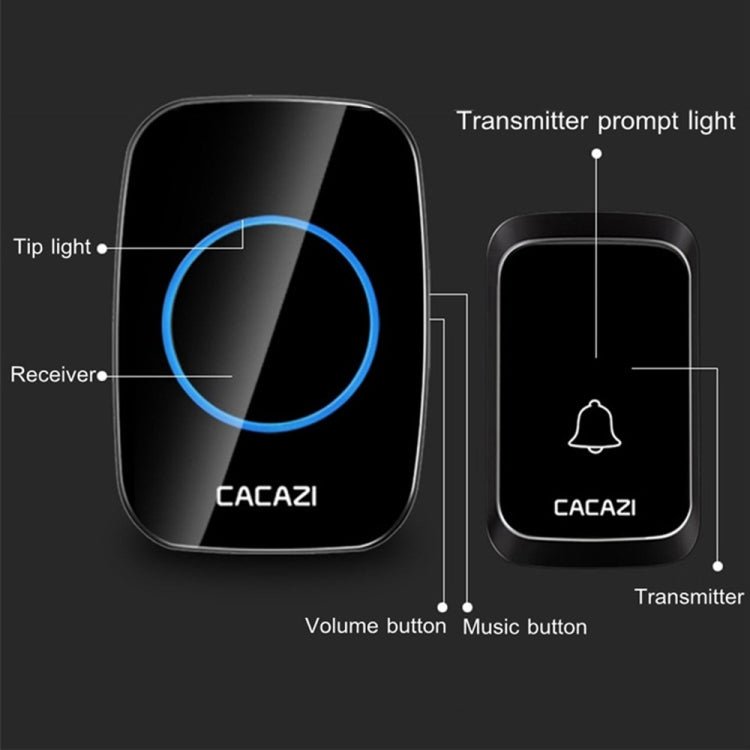 CACAZI A06 - DC 1 to 2 Battery Smart Home Wireless Waterproof Doorbell - Trustpick