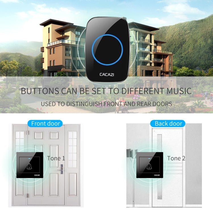 CACAZI H10 1 For 2 Home Wireless Music Doorbell without Battery - Trustpick