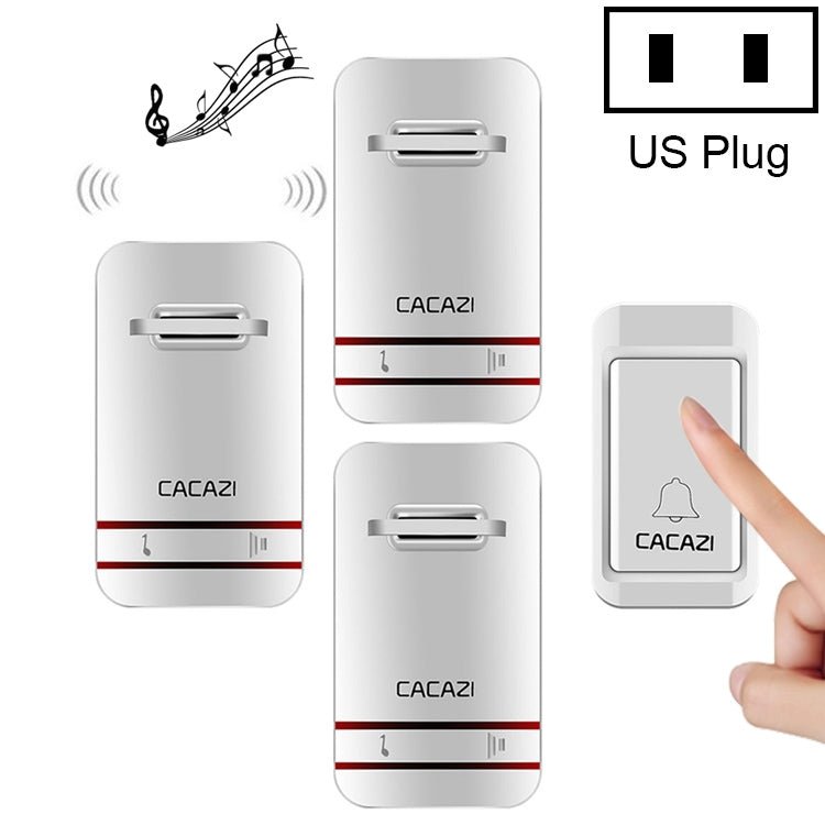 CACAZI V027G One Button Three Receivers Self - Powered Wireless Home Kinetic Electronic Doorbell, UK Plug - Trustpick