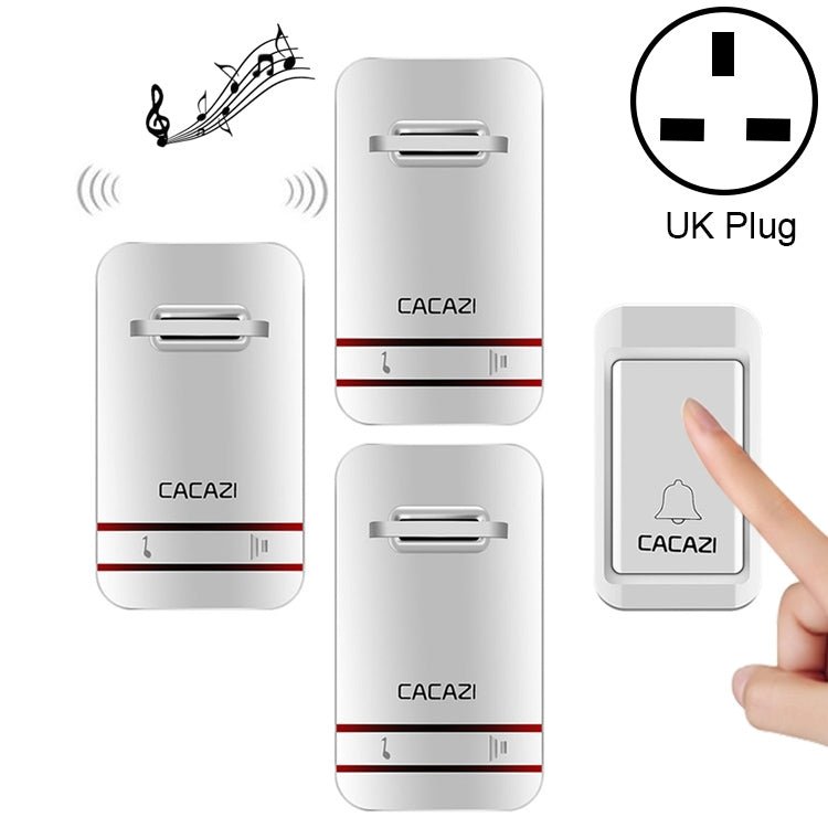 CACAZI V027G One Button Three Receivers Self - Powered Wireless Home Kinetic Electronic Doorbell, UK Plug - Trustpick