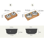 Cat Dog Pet Stainless Steel Feeding and Drinking Bowls Combination With Bamboo Frame - Trustpick