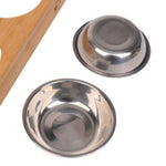 Cat Dog Pet Stainless Steel Feeding and Drinking Bowls Combination With Bamboo Frame - Trustpick