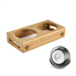 Cat Dog Pet Stainless Steel Feeding and Drinking Bowls Combination With Bamboo Frame - Trustpick