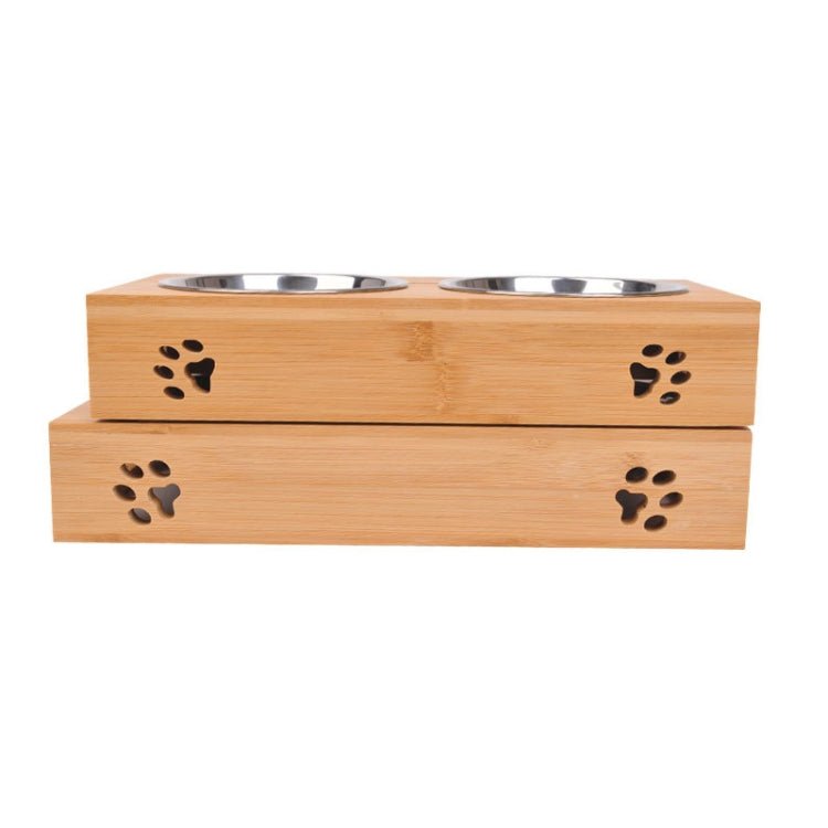 Cat Dog Pet Stainless Steel Feeding and Drinking Bowls Combination With Bamboo Frame - Trustpick