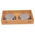 Cat Dog Pet Stainless Steel Feeding and Drinking Bowls Combination With Bamboo Frame - Trustpick