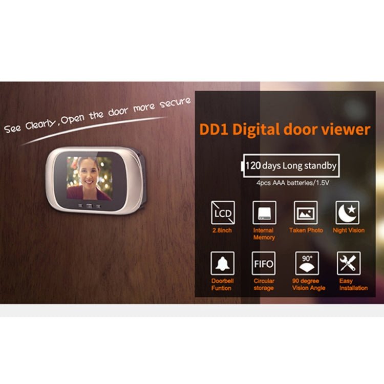 DD1 Smart Electronic Cat Eye Camera Doorbell with 2.8 inch LCD Screen, Support Infrared Night Vision - Trustpick