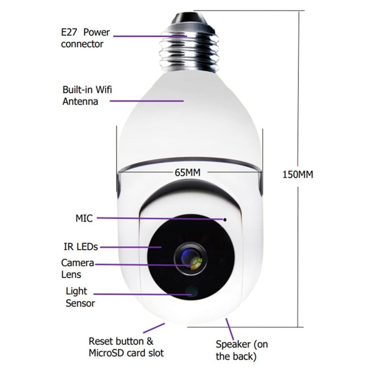 DP17 2.0 Million Pixels Single Light Source Smart Dual - band WiFi 1080P HD Outdoor Network Light Bulb Camera, Support Infrared Night Vision & Two - way Audio & Motion Detection & TF Card - Trustpick
