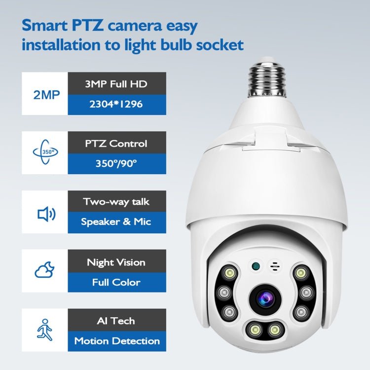 DP18 3.0MP Smart WiFi 1080P HD Outdoor Network Light Bulb Camera, Support Infrared Night Vision & Motion Detection & TF Card - Trustpick