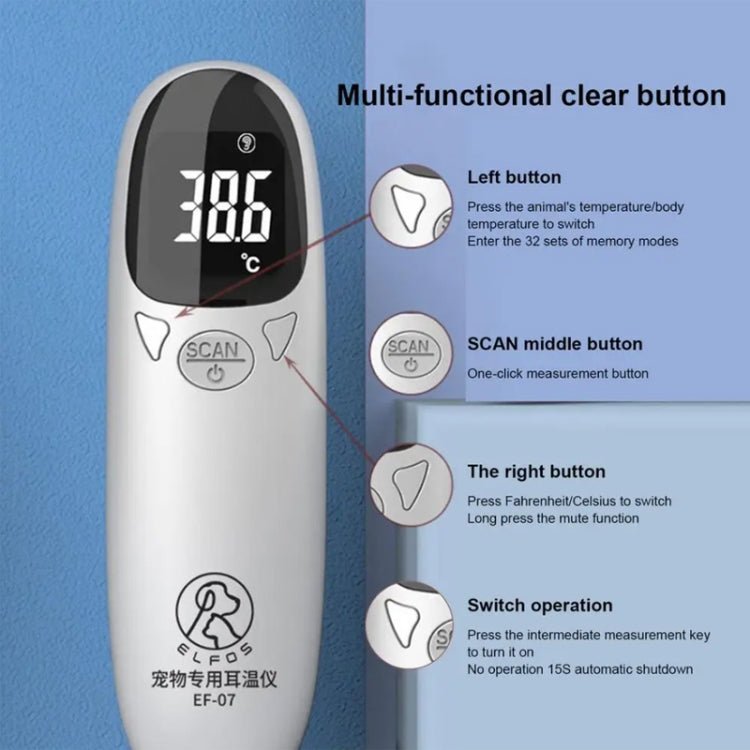 ELOFS EF - 07 Pet Dog Cat Ear Digital Thermometer Accurate Infrared Measuring Animal Thermometer - Trustpick
