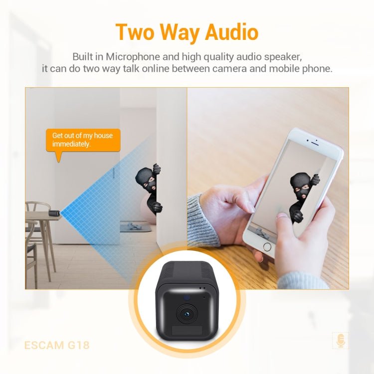 ESCAM G18 1080P Full HD Rechargeable Battery WiFi IP Camera, Support Night Vision / PIR Motion Detection / TF Card / Two Way Audio - Trustpick