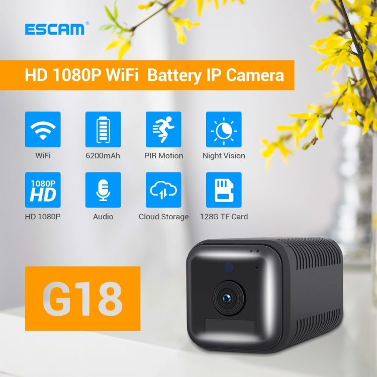 ESCAM G18 1080P Full HD Rechargeable Battery WiFi IP Camera, Support Night Vision / PIR Motion Detection / TF Card / Two Way Audio - Trustpick