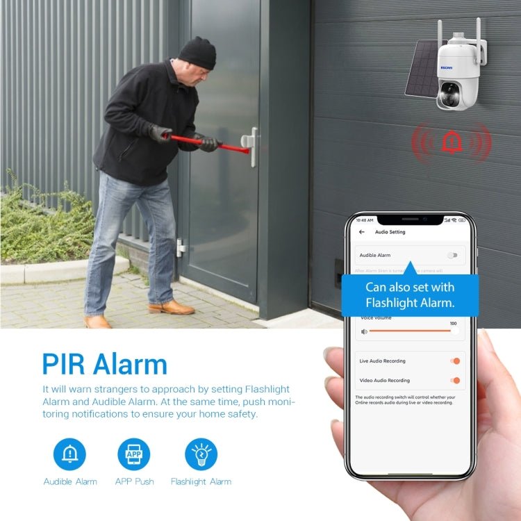 ESCAM G24 3MP WiFi Smart Night Vision Two - way Voice Intercom Solar Camera Support Full HD AI Recognition PIR Alarm - Trustpick