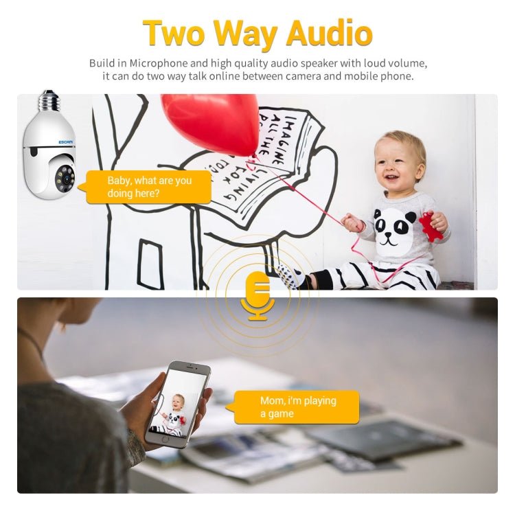ESCAM PT208 1080P HD Light Bulb WiFi Camera, Support Motion Detection, Two - way Audio, Night Vision, TF Card - Trustpick