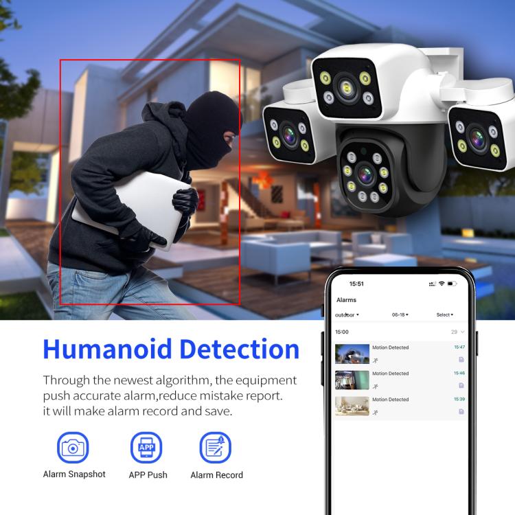 ESCAM PT223 3x4MP HD Motion Detection WiFi Three - screen PTZ IP Camera - Trustpick