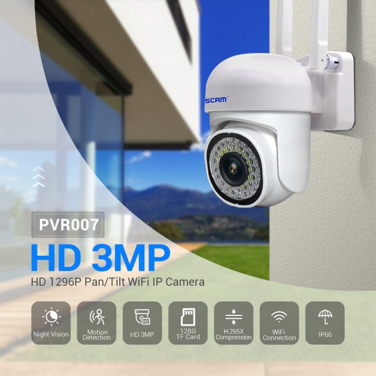 ESCAM PVR007 3MP Smart HD WiFi Camera Support Full Color Night Vision / Motion Detection / Sound Alarm / TF Card - Trustpick