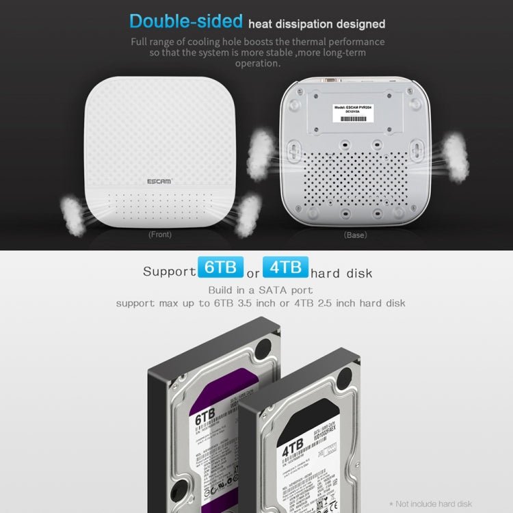 ESCAM PVR204 1080P 4CH+2CH ONVIF NVR Digital Video Recorder with 2CH Cloud Channel for IP Camera System - Trustpick