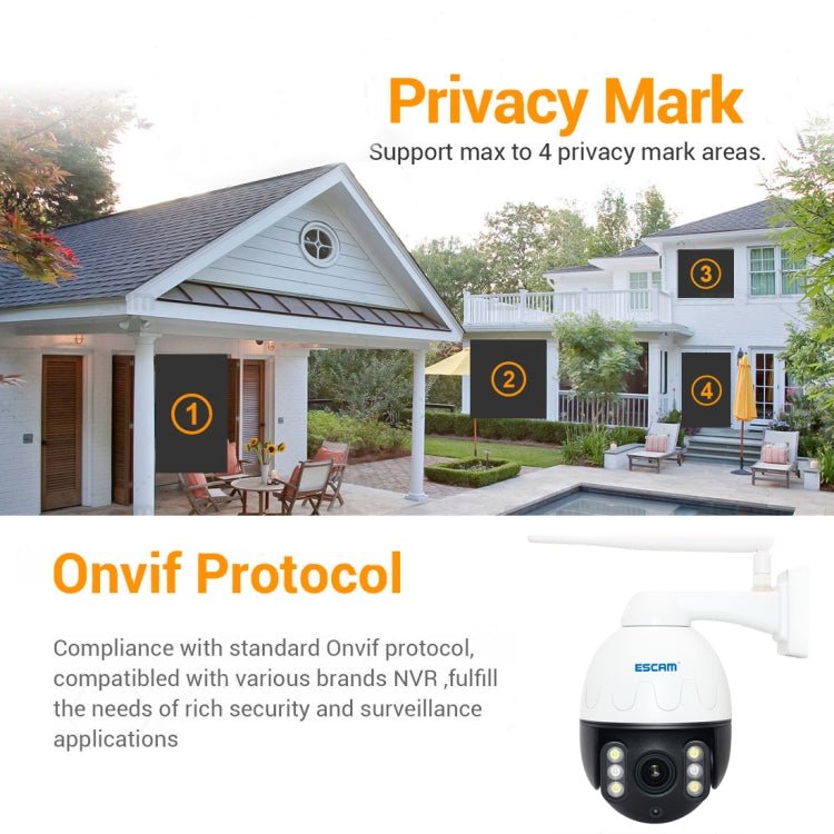 ESCAM Q5068 H.265 5MP Pan / Tilt / 4X Zoom WiFi Waterproof IP Camera, Support ONVIF Two Way Talk & Night Vision, AU Plug - Trustpick