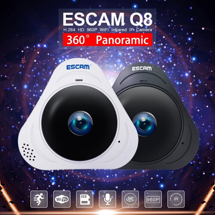 ESCAM Q8 960P 360 Degrees Fisheye Lens 1.3MP WiFi IP Camera, Support Motion Detection / Night Vision, IR Distance: 5 - 10m, AU Plug - Trustpick