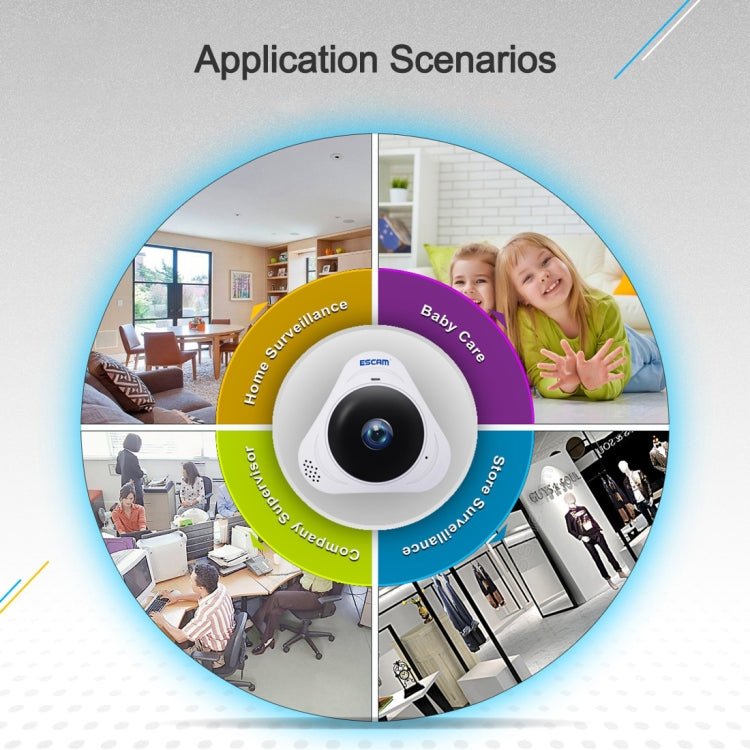 ESCAM Q8 960P 360 Degrees Fisheye Lens 1.3MP WiFi IP Camera, Support Motion Detection / Night Vision, IR Distance: 5 - 10m, AU Plug - Trustpick