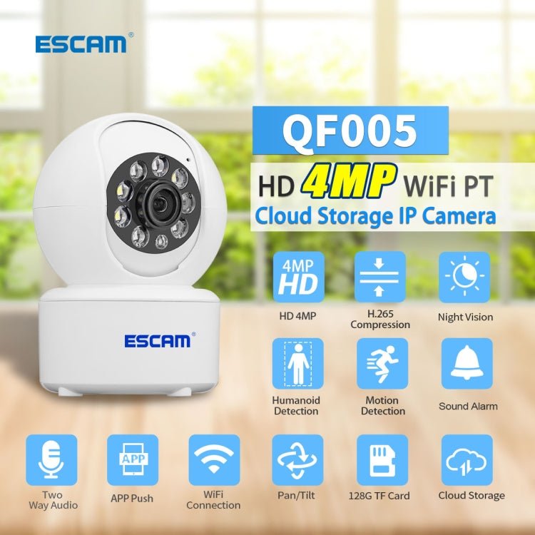 ESCAM QF005 4MP Indoor HD WiFi Pan - tilt Camera, Support Motion Detection / Two - way Audio / Night Vision - Trustpick