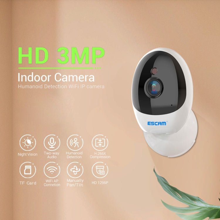 ESCAM QF006 3MP 1296P HD Indoor Wireless PTZ IP Camera IR Night Vision AI Humanoid Detection Home Security CCTV Monitor - Trustpick