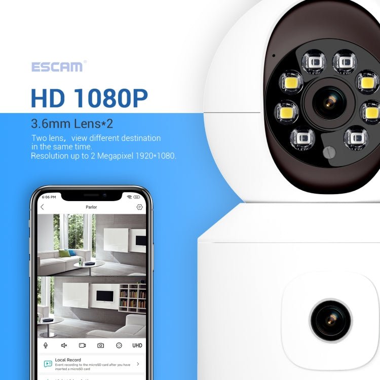 ESCAM QF010 2x2MP Dual Lens Dual Screen Surveillance WiFi Camera Support Two - way Voice & Motion Detection - Trustpick