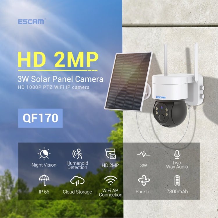 ESCAM QF170 2MP WiFi Full Color Night Vision Two - way Audio Solar Camera - Trustpick