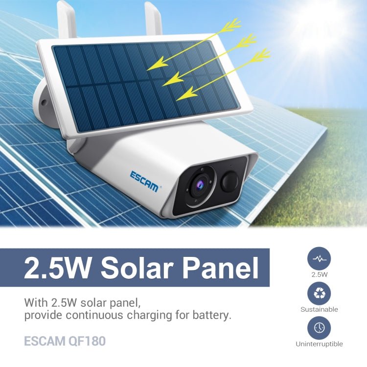 ESCAM QF180 H.265 3MP Solar Wifi IP Camera, Without Battery - Trustpick