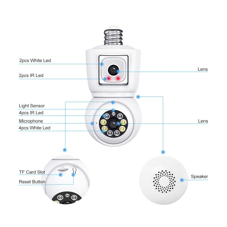 ESCAM QF202 E27 2x2MP Dual Lens Motion Detection Waterproof WiFi IP Two Way Audio Night Vision Camera - Trustpick