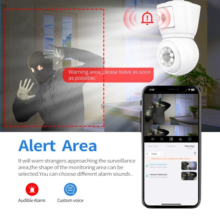 ESCAM QF202 E27 2x2MP Dual Lens Motion Detection Waterproof WiFi IP Two Way Audio Night Vision Camera - Trustpick