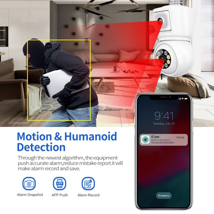 ESCAM QF202 E27 2x2MP Dual Lens Motion Detection Waterproof WiFi IP Two Way Audio Night Vision Camera - Trustpick