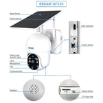 ESCAM QF255 2.0 Million Pixels 1080P HD WiFi Solar Camera, Support Two - way Voice & PIR Motion Detection & Night Vision & TF Card - Trustpick