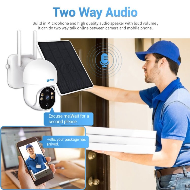 ESCAM QF255 2.0 Million Pixels 1080P HD WiFi Solar Camera, Support Two - way Voice & PIR Motion Detection & Night Vision & TF Card - Trustpick