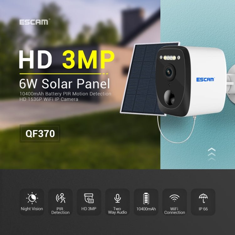 ESCAM QF370 3MP Cloud Storage PT WIFI Solar Panel IP Camera with PIR Alarm Support Night Vision & Two Way Audio - Trustpick
