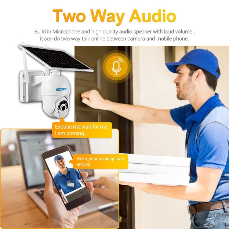 ESCAM QF450 HD 1080P 4G EU Version Solar Powered IP Camera without Memory, Support Two - way Audio & PIR Motion Detection & Night Vision & TF Card - Trustpick