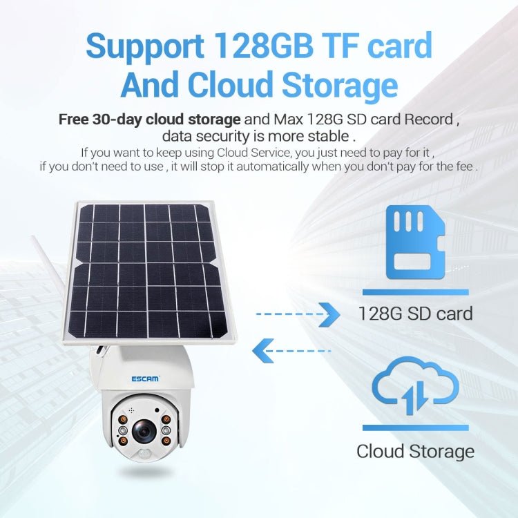 ESCAM QF480 US Version HD 1080P IP66 Waterproof 4G Solar Panel PT IP Camera with Battery, Support Night Vision / Motion Detection / TF Card / Two Way Audio - Trustpick