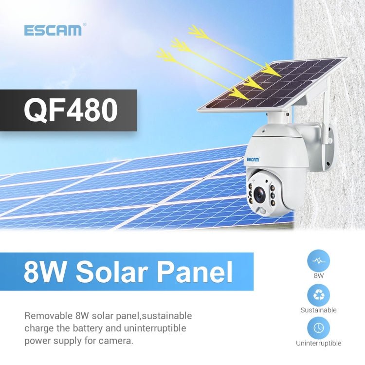ESCAM QF480 US Version HD 1080P IP66 Waterproof 4G Solar Panel PT IP Camera without Battery, Support Night Vision / Motion Detection / TF Card / Two Way Audio - Trustpick