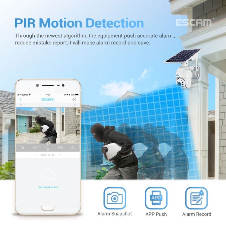 ESCAM QF480 US Version HD 1080P IP66 Waterproof 4G Solar Panel PT IP Camera without Battery, Support Night Vision / Motion Detection / TF Card / Two Way Audio - Trustpick