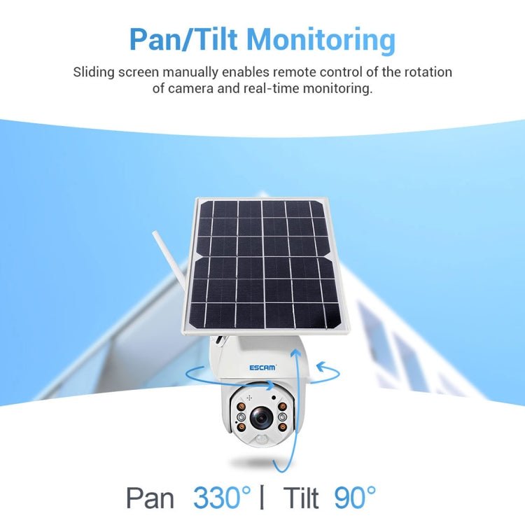 ESCAM QF480 US Version HD 1080P IP66 Waterproof 4G Solar Panel PT IP Camera without Battery, Support Night Vision / Motion Detection / TF Card / Two Way Audio - Trustpick