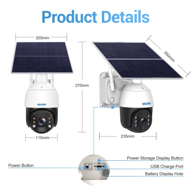 ESCAM QF724 3MP 24h Recording Cloud Storage PT 4G PIR Alarm IP Camera with Solar Panel - Trustpick
